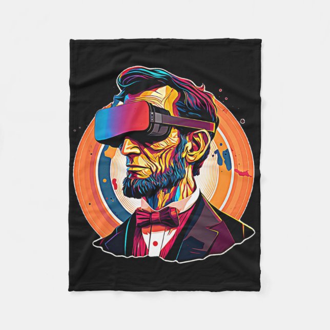Vr Headset Abraham Lincoln Video Game Virtual Real Fleece Blanket (Front)