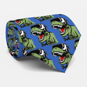 Allosaurus Youth Tie for boys ages 8-14 Fashionable Dinosaur Lover Necktie with Dinosaur Skull and Fossil Tracks Stripe Tie 