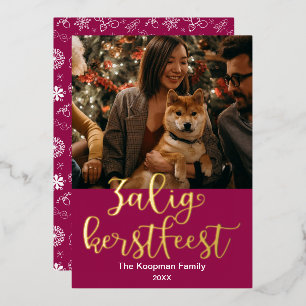 Vrolijk Kerstfees Merry Christmas In Dutch  Foil Holiday Card