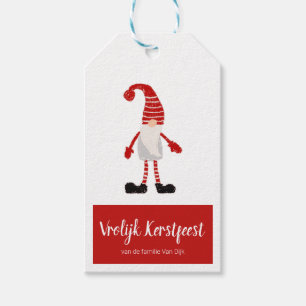 Vrolijk Kerstfeest Rood Grijze Kabouter Nordic  Gift Tags