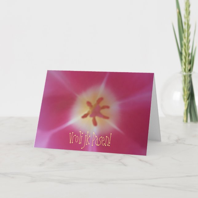 Vrolijk Pasen! Dutch Easter Card, Tulip Flower Holiday Card (Front)