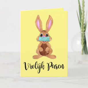 Vrolijk Pasen Dutch Easter Face masked Bunny Holiday Card