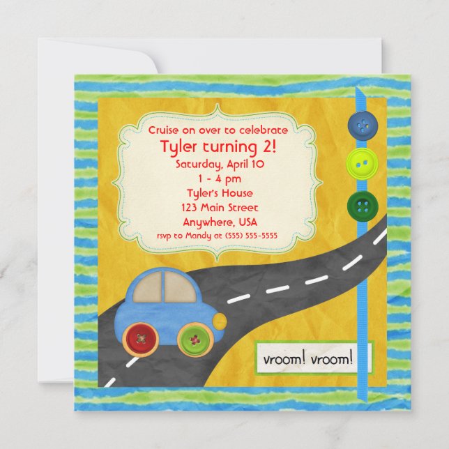 Vroom! Birthday Invitation (Front)