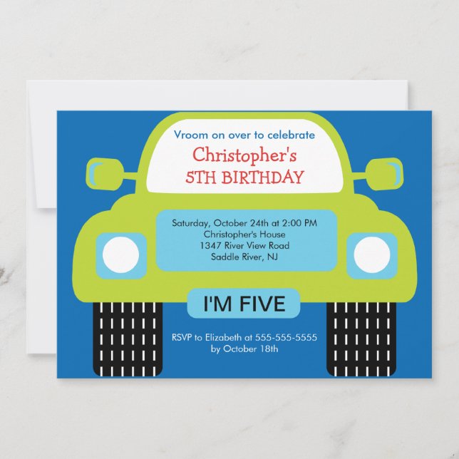 Vroom Car Birthday Party for boys Invitation (Front)