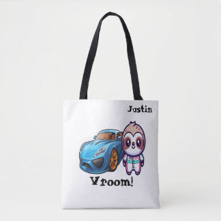 "Vroom" Race Car Sloth Kawaii Customisable Tote Bag