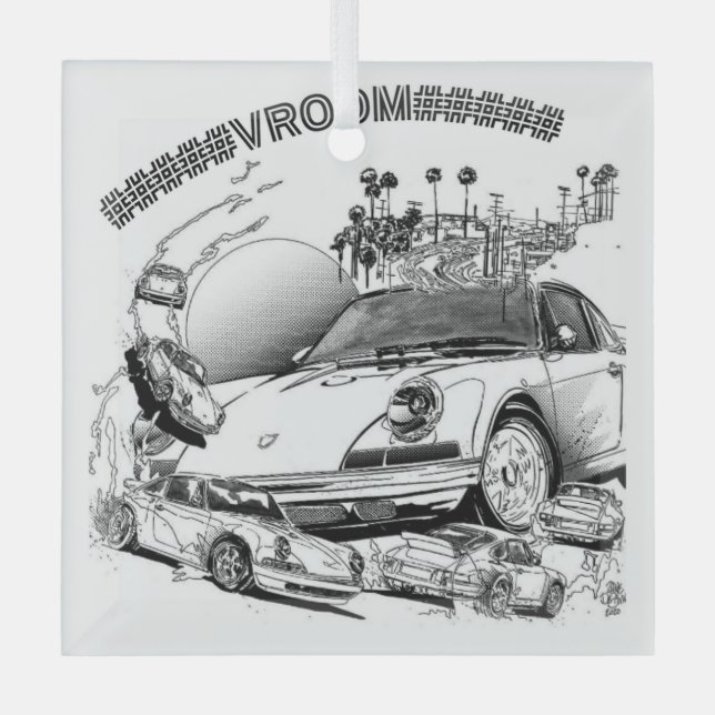 VROOM Sports Car Ornament for Christmas (Front)