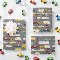 Vroom! Traffic Pattern Cars Trucks Bus Bike grey