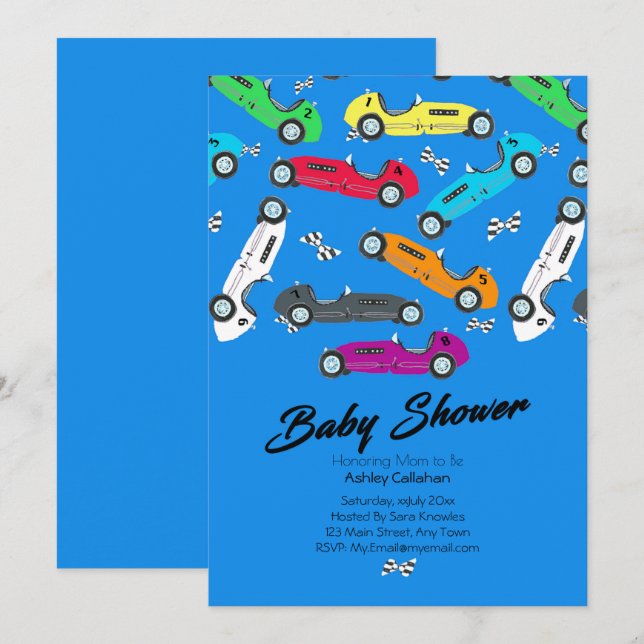 Vroom vintage cars!  Baby Boy Shower Invitation (Front/Back)