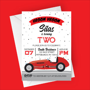 Vroom Vroom Antique Race Car Birthday Party Invitation