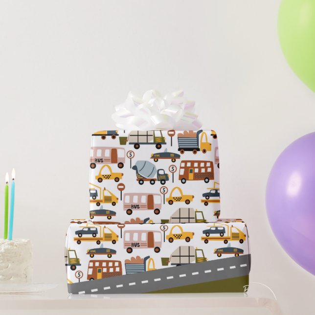 Vroom! Vroom! Car and Transportation Pattern Boy Wrapping Paper (Party Gifts)