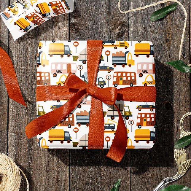 Vroom! Vroom! Car and Transportation Pattern Boy Wrapping Paper (Creator Uploaded)