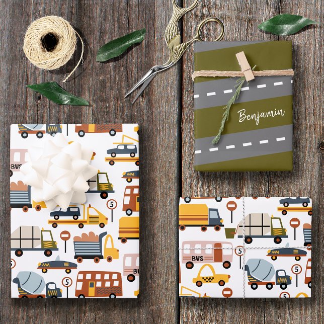 Vroom! Vroom! Car and Transportation Pattern Boy Wrapping Paper Sheet (Creator Uploaded)