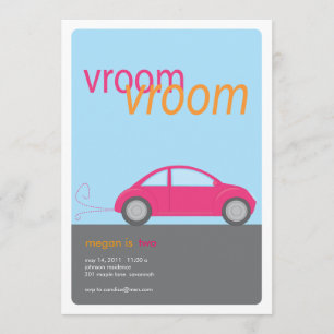 vroom vroom girl car birthday invitation