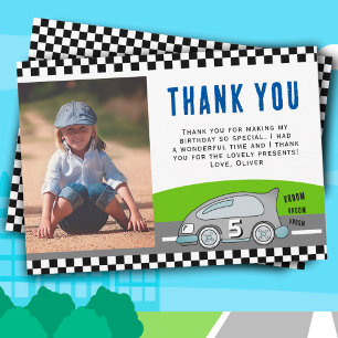 Vroom Vroom Racing Car Road Boy Photo Birthday Thank You Card