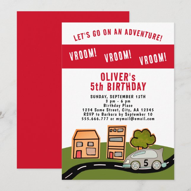 Vroom Vroom Racing Car Road House Boy Birthday  Invitation (Front/Back)