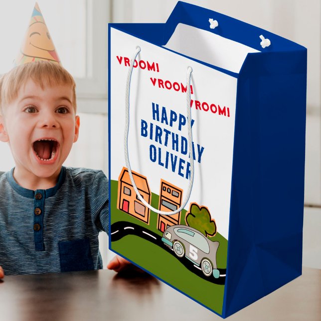 Vroom Vroom Racing Car Road House Happy Birthday Medium Gift Bag (Creator Uploaded)