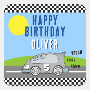 Vroom Vroom Racing Car Road Name Happy Birthday  Square Sticker