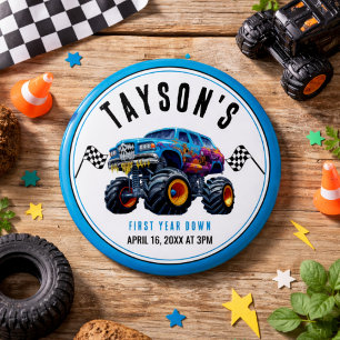 Vroom Zoom Monster Truck Boom   1st Birthday Party 3 Cm Round Badge