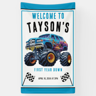 Vroom Zoom Monster Truck Boom | 1st Birthday Party Banner