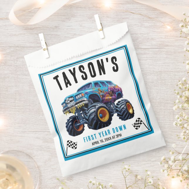 Vroom Zoom Monster Truck Boom | 1st Birthday Party Favour Bags (Clipped)
