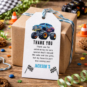 Vroom Zoom Monster Truck Boom   1st Birthday Party Gift Tags
