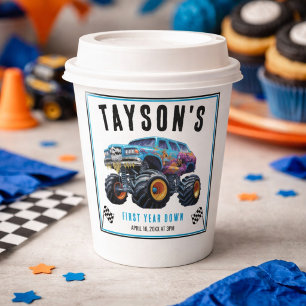 Vroom Zoom Monster Truck Boom 1st Birthday Party Paper Cups
