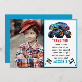 Vroom Zoom Monster Truck Boom | 1st Birthday Party Thank You Card