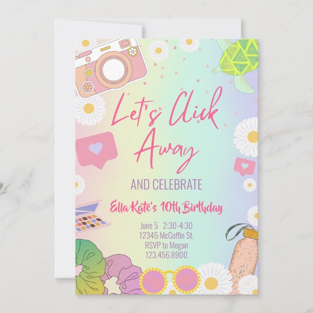 VSCO Girl Pastel Tie Dye Tween Teen Girl Party Invitation (Front)