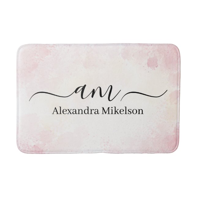 VSimple Modern Monogram pink Minimalist Bath Mat (Front)