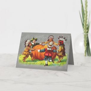 Vtg Indian Thanksgiving bday gourd children card