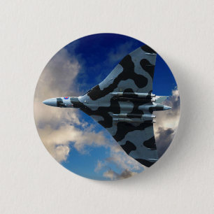 Vulcan bomber in flight 6 cm round badge