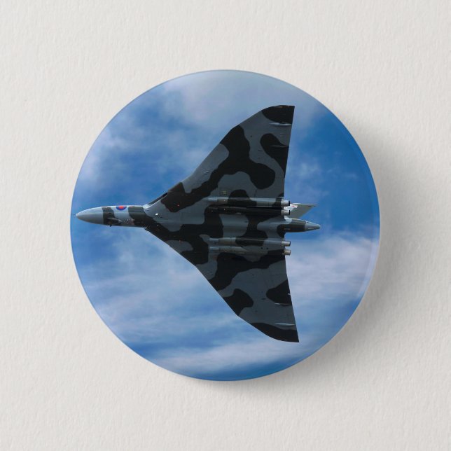 Vulcan bomber in flight 6 cm round badge (Front)