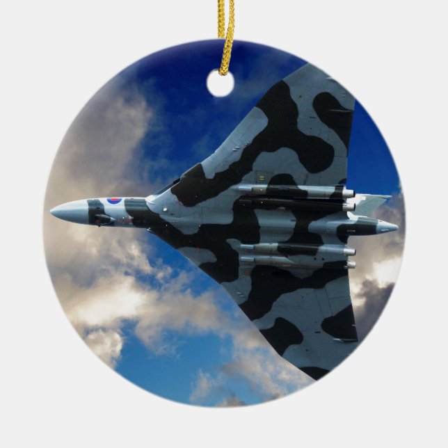 Vulcan bomber in flight ceramic tree decoration (Front)
