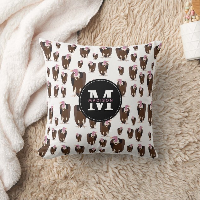 Vulture Birds Pattern Monogrammed  Cushion (Blanket)