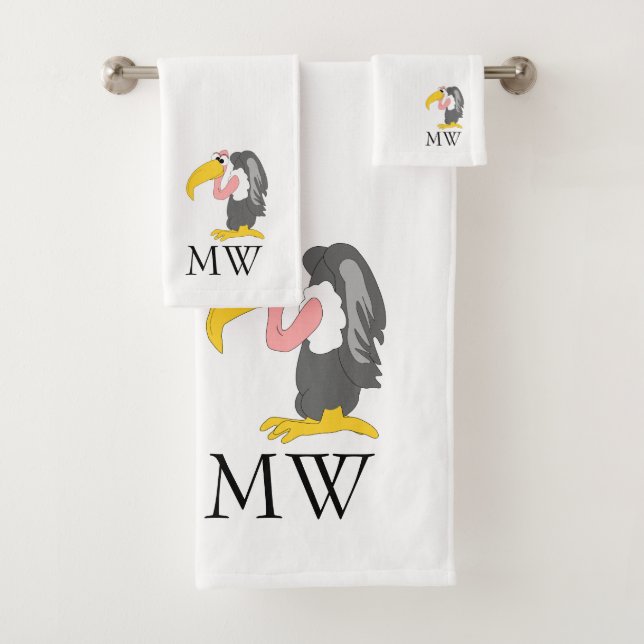 Vulture Design Monogrammed Bath Towel Set (Insitu)