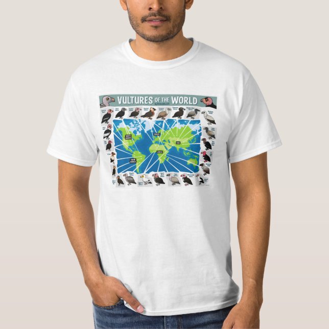 Vultures of the World Map T-Shirt (Front)