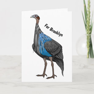 Vulturine guineafowl bird cartoon illustration card