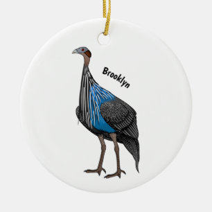 Vulturine guineafowl bird cartoon illustration ceramic tree decoration
