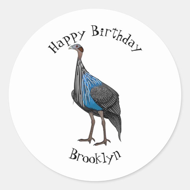 Vulturine guineafowl bird cartoon illustration classic round sticker (Front)