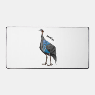 Vulturine guineafowl bird cartoon illustration  desk mat