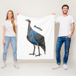 Vulturine guineafowl bird cartoon illustration fleece blanket
