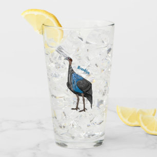 Vulturine guineafowl bird cartoon illustration glass