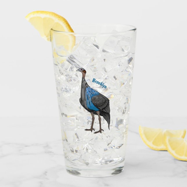 Vulturine guineafowl bird cartoon illustration  glass (Front Ice)