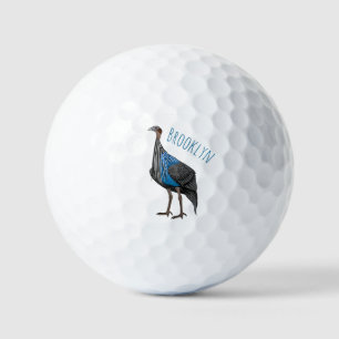 Vulturine guineafowl bird cartoon illustration golf balls