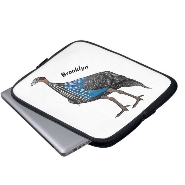 Vulturine guineafowl bird cartoon illustration  laptop sleeve (Front Bottom)