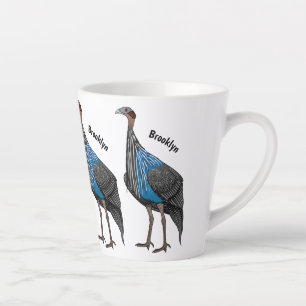 Vulturine guineafowl bird cartoon illustration  latte mug