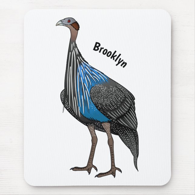 Vulturine guineafowl bird cartoon illustration mouse mat (Front)