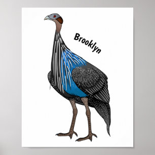 Vulturine guineafowl bird cartoon illustration poster