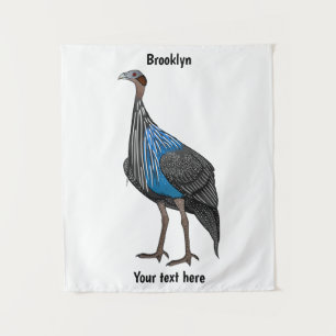 Vulturine guineafowl bird cartoon illustration tapestry