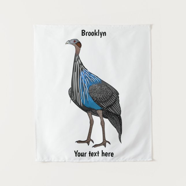 Vulturine guineafowl bird cartoon illustration tapestry (Front)